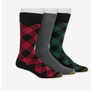 NWT Gold Toe Plaid Men's Crew Socks - 3 Pack reinforced toe, moisture control
